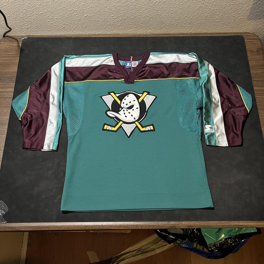 Vintage Anaheim Ducks Jersey Mens Small Green NHL Hockey Starter Mighty 90s